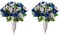 2 Pcs Artificial Cemetery Flowers with Vase – Blue & White Silk Roses, Memorial Grave Flowers for Outdoor Headstones, Cemetery Flower Arrangements